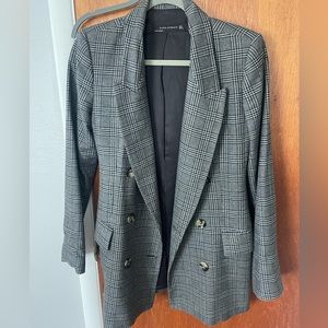 Zara Women Gray and Black Oversized Blazer